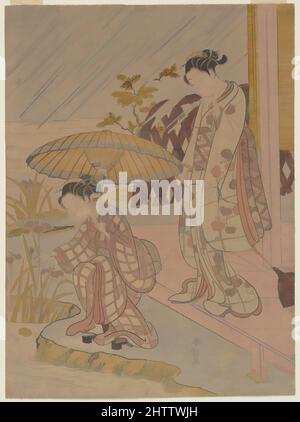 Art inspiré par l'observation de l'iris sous la pluie, période Edo (1615–1868), 1764–70, Japon, imprimé polychrome sur bois; Encre et couleur sur papier, H. 10 3/4 po. (27,3 cm) ; avec 7 13/16 po (19,8 cm), Prints, Suzuki Harunobu (japonais, 1725–1770), Irises fleurissent au cinquième mois de l'année, pendant, les œuvres classiques modernisées par Artotop avec un peu de modernité. Formes, couleur et valeur, impact visuel accrocheur sur l'art émotions par la liberté d'œuvres d'art d'une manière contemporaine. Un message intemporel qui cherche une nouvelle direction créative. Artistes qui se tournent vers le support numérique et créent le NFT Artotop Banque D'Images