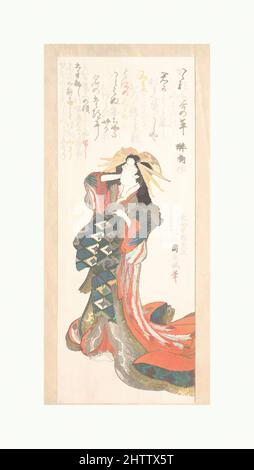 Art inspiré par courtesan, époque Edo (1615–1868), 1814, Japon, imprimé polychrome sur bois (surimono) ; encre et couleur sur papier, 8 1/4 x 3 1/4 po. (21 x 8,3 cm), Prints, Utagawa Kuninao (japonais, 1793–1854, œuvres classiques modernisées par Artotop avec une touche de modernité. Formes, couleur et valeur, impact visuel accrocheur sur l'art émotions par la liberté d'œuvres d'art d'une manière contemporaine. Un message intemporel qui cherche une nouvelle direction créative. Artistes qui se tournent vers le support numérique et créent le NFT Artotop Banque D'Images