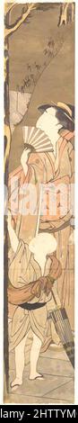 Art inspiré par Woman and Small Boy, époque Edo (1615–1868), Japon, imprimé polychrome sur bois; encre et couleur sur papier, 25 3/8 × 4 1/2 po. (64,5 × 11,4 cm), tirages, Katsukawa Shunchō (japonais, active ca. 1783–95), dans cet imprimé, l'artiste utilise des indices saisonniers pour suggérer l'été, des œuvres classiques modernisées par Artotop avec une touche de modernité. Formes, couleur et valeur, impact visuel accrocheur sur l'art émotions par la liberté d'œuvres d'art d'une manière contemporaine. Un message intemporel qui cherche une nouvelle direction créative. Artistes qui se tournent vers le support numérique et créent le NFT Artotop Banque D'Images