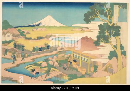 Art inspiré par Fuji des champs de thé Katakura à Suruga (Sunshū Katakura chaen no Fuji), de la série trente-six vues du Mont Fuji (Fugaku sanjūrokkei), 冨嶽三十六景 駿州片倉茶園の不二, période Edo (1615–1868), ca. 1830–32, Japon, impression polychrome sur bois; encre et couleur sur papier, 9 5/8 x 14, œuvres classiques modernisées par Artotop avec une touche de modernité. Formes, couleur et valeur, impact visuel accrocheur sur l'art émotions par la liberté d'œuvres d'art d'une manière contemporaine. Un message intemporel qui cherche une nouvelle direction créative. Artistes qui se tournent vers le support numérique et créent le NFT Artotop Banque D'Images