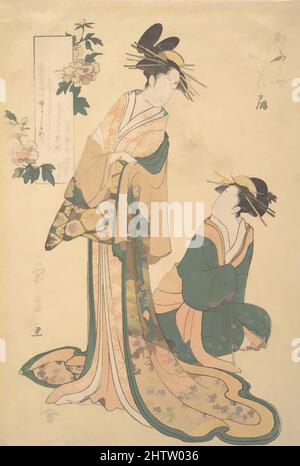 Art inspiré par courtesan et Her Maid, époque Edo (1615–1868), Japon, imprimé en polychrome sur bois ; encre et couleur sur papier, 13 x 8 3/4 po. (33 x 22,2 cm), tirages, Chōkōsai Eishō (japonais, 1793–99, oeuvres classiques modernisées par Artotop avec une touche de modernité. Formes, couleur et valeur, impact visuel accrocheur sur l'art émotions par la liberté d'œuvres d'art d'une manière contemporaine. Un message intemporel qui cherche une nouvelle direction créative. Artistes qui se tournent vers le support numérique et créent le NFT Artotop Banque D'Images