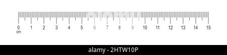 Échelle horizontale de la règle avec marquage de 15 centimètres et chiffres. Modèle d'outil de mesure de distance, de hauteur ou de longueur, mathématique ou de couture isolé sur fond blanc. Illustration graphique vectorielle Illustration de Vecteur