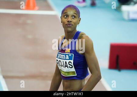 Madrid, Espagne. 02nd mars 2022. Le champion du monde olympique et triple saut vénézuélien, Yulimar Rojas, pendant le World Athletics Indoor Tour Gold, était à deux centimètres de son record du monde avec une marque de 15,41 mètres dans le World Athletics Indoor Tour Gold, au Club Sports Municipal Gallur. Crédit : SOPA Images Limited/Alamy Live News Banque D'Images