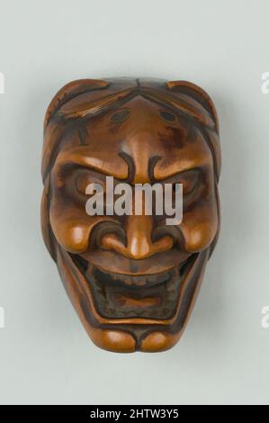 Art inspiré par Netsuke de Noh Mask: Hannya, 18th siècle, Japon, Bois, H. 2 in. (5,1 cm) ; avec 1 3/8 po (3,5 cm) ; D. 1 po (2,5 cm), Netsuke, oeuvres classiques modernisées par Artotop avec une touche de modernité. Formes, couleur et valeur, impact visuel accrocheur sur l'art émotions par la liberté d'œuvres d'art d'une manière contemporaine. Un message intemporel qui cherche une nouvelle direction créative. Artistes qui se tournent vers le support numérique et créent le NFT Artotop Banque D'Images