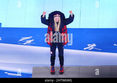 Jessica Diggins (Etats-Unis), 20 FÉVRIER 2022 - ski de fond : cérémonie de remise de la médaille de 30 km de femmes au début des Jeux Olympiques d'hiver de Beijing 2022 Banque D'Images