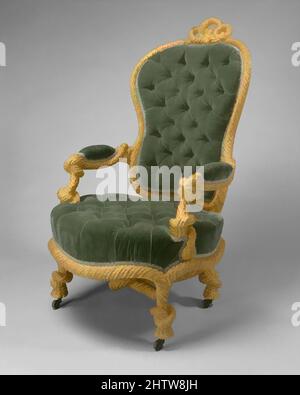 Art inspiré par Armchair, style de A. M. E. Fournier (français, actif après 1850), ca. 1860, français, probablement Paris, bois doré, tapissé de velours touffeté vert moderne, 45 3/8 x 26 1/2 x 24 3/4 po. (115,3 x 67,3 x 62,9 cm), mobilier en bois, style de A. M. E. Fournier (français, œuvres classiques modernisées par Artotop avec une touche de modernité. Formes, couleur et valeur, impact visuel accrocheur sur l'art émotions par la liberté d'œuvres d'art d'une manière contemporaine. Un message intemporel qui cherche une nouvelle direction créative. Artistes qui se tournent vers le support numérique et créent le NFT Artotop Banque D'Images