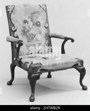 Art inspiré par Armchair, env. 1740, British, acajou et tapisserie, H. 39 x W. 29-1/2 x D. 30 po. (99,1 x 74,9 x 76,2 cm), mobilier en bois, panneaux tapisseries avec bouquets, paniers et vases de fleurs ont probablement été conçus par le peintre Tobias Stranover (1684–1756), qui, œuvres classiques modernisées par Artotop avec une touche de modernité. Formes, couleur et valeur, impact visuel accrocheur sur l'art émotions par la liberté d'œuvres d'art d'une manière contemporaine. Un message intemporel qui cherche une nouvelle direction créative. Artistes qui se tournent vers le support numérique et créent le NFT Artotop Banque D'Images