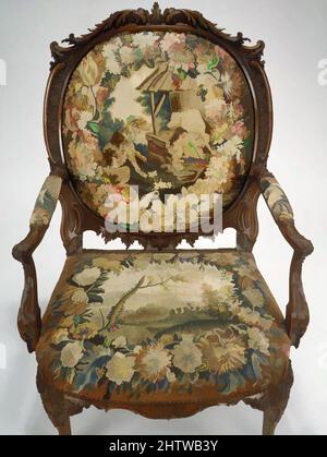 Art inspiré par Armchair (l'un des quatre), env. 1751–52, anglais et français, probablement Beauvais, acajou; laine et soie (18-21 gauchissement par pouce, 7-9 par centimètre), H. 44 x W. 32 x D. 28 po. (111,8 x 81,3 x 71,1 cm), mobilier en bois, ces chaises sont d'un ensemble de six fauteuils et deux, œuvres classiques modernisées par Artotop avec une touche de modernité. Formes, couleur et valeur, impact visuel accrocheur sur l'art émotions par la liberté d'œuvres d'art d'une manière contemporaine. Un message intemporel qui cherche une nouvelle direction créative. Artistes qui se tournent vers le support numérique et créent le NFT Artotop Banque D'Images