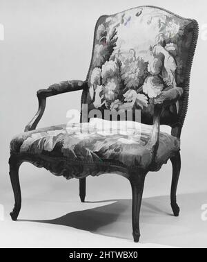 Art inspiré par Armchair (l'un des quatre), 18th siècle, français, noyer sculpté, recouvert de tapisserie Aubusson, 41 3/4 × 27 5/8 × 22 po. (106 × 70,2 × 55,9 cm), mobilier en bois, oeuvres classiques modernisées par Artotop avec une touche de modernité. Formes, couleur et valeur, impact visuel accrocheur sur l'art émotions par la liberté d'œuvres d'art d'une manière contemporaine. Un message intemporel qui cherche une nouvelle direction créative. Artistes qui se tournent vers le support numérique et créent le NFT Artotop Banque D'Images