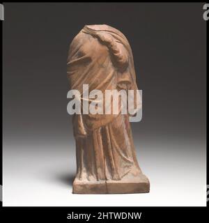 Art inspiré par la statuette en terre cuite d'une femme, Hellenistic, ca. 300 C.-B., chypriote, terre cuite, H. 5 11/16 po. (14,4 cm), terracottas, debout, dans le chiton et la himation ioniques, oeuvres classiques modernisées par Artotop avec un peu de modernité. Formes, couleur et valeur, impact visuel accrocheur sur l'art émotions par la liberté d'œuvres d'art d'une manière contemporaine. Un message intemporel qui cherche une nouvelle direction créative. Artistes qui se tournent vers le support numérique et créent le NFT Artotop Banque D'Images