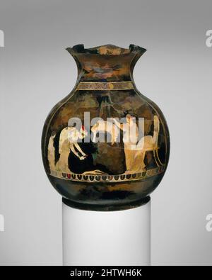 Art inspiré par l'oinochoe de terre cuite : chos (carafe), classique, ca. 420–410 C.-B., grec, Attique, terre cuite ; figure rouge, H. 8 7/16 po (21,4 cm), vases, la scène dépeint deux femmes en robe de fête parfumer des vêtements. Un tabouret suspendu par des accords est entassé de vêtements pliés. Sur le terrain, les œuvres classiques modernisées par Artotop avec une touche de modernité. Formes, couleur et valeur, impact visuel accrocheur sur l'art émotions par la liberté d'œuvres d'art d'une manière contemporaine. Un message intemporel qui cherche une nouvelle direction créative. Artistes qui se tournent vers le support numérique et créent le NFT Artotop Banque D'Images