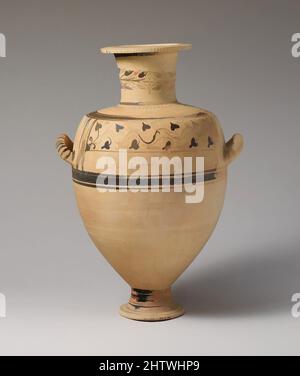 Art inspiré par la terre cuite Hadra hydria (bocal d'eau), Hellenistic, 227 av. J.-C., grec, Ptolemaic, Crétois, terre cuite, h. 18 po (45,7 cm); d. 10 7/8 po (27,6 cm), vases, inscrits sur l'obverse 'par Sarapion; année 20; Hegesias, fils d'Aglophanes', inscrits sur l'envers 'Hegesias, fils de, oeuvres classiques modernisées par Artotop avec une touche de modernité. Formes, couleur et valeur, impact visuel accrocheur sur l'art émotions par la liberté d'œuvres d'art d'une manière contemporaine. Un message intemporel qui cherche une nouvelle direction créative. Artistes qui se tournent vers le support numérique et créent le NFT Artotop Banque D'Images