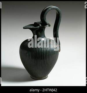 Art inspiré par l'oinochoe en terre cuite (carafe), classique tardif ou hellénistique, 4th–3rd siècle avant J.-C., étrusque, terre cuite, H. avec manche 10 po. (25,4 cm), vases, corps en édé; triple manche avec palmette en plastique à la jonction inférieure et une paire de coques en plastique et rosettes à l'empeigne, les œuvres classiques modernisées par Artotop avec une touche de modernité. Formes, couleur et valeur, impact visuel accrocheur sur l'art émotions par la liberté d'œuvres d'art d'une manière contemporaine. Un message intemporel qui cherche une nouvelle direction créative. Artistes qui se tournent vers le support numérique et créent le NFT Artotop Banque D'Images