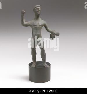 Art inspiré par la statuette de bronze d'Herakles, classique ou hellénistique, 4th–2nd siècle avant J.-C., italique, bronze, H. 4 7/16 po (11,3 cm), bronzes, Une peau de lionette réduite est suspendue au-dessus de son bras gauche. Il aurait brandi son club dans sa main droite, Classic œuvres modernisées par Artotop avec un peu de modernité. Formes, couleur et valeur, impact visuel accrocheur sur l'art émotions par la liberté d'œuvres d'art d'une manière contemporaine. Un message intemporel qui cherche une nouvelle direction créative. Artistes qui se tournent vers le support numérique et créent le NFT Artotop Banque D'Images