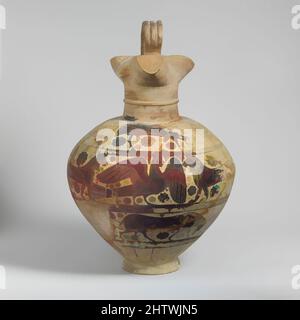 Art inspiré par la terre cuite oinochoe (carafe), Moyen Corinthien, env. 590–570 av. J.-C., grec, Corinthien, terre cuite; figure noire, H. avec poignée de 15 11/16 po (39,9 cm), vases, trois frises avec animaux, oeuvres classiques modernisées par Artotop avec un peu de modernité. Formes, couleur et valeur, impact visuel accrocheur sur l'art émotions par la liberté d'œuvres d'art d'une manière contemporaine. Un message intemporel qui cherche une nouvelle direction créative. Artistes qui se tournent vers le support numérique et créent le NFT Artotop Banque D'Images