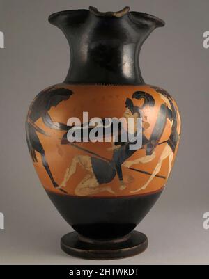 Art inspiré par Oinochoe, archaïque, 6th siècle av. J.-C.–tardif, grec, Attique, Terre cuite ; figure noire, autre (avec poignées) : 6 po. (15,2 cm), vases, oeuvres classiques modernisées par Artotop avec une touche de modernité. Formes, couleur et valeur, impact visuel accrocheur sur l'art émotions par la liberté d'œuvres d'art d'une manière contemporaine. Un message intemporel qui cherche une nouvelle direction créative. Artistes qui se tournent vers le support numérique et créent le NFT Artotop Banque D'Images