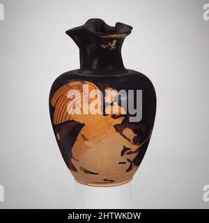 Art inspiré par l'oinochoe en terre cuite (carafe), classique, env. 470–460 C.-B., grec, Attique, terre cuite ; figure rouge, Autres : 5 po (12,7 cm), vases, Iris croquant avec le kerykeion (personnel d'Herald) et des comprimés de cire, les œuvres classiques modernisées par Artotop avec un peu de modernité. Formes, couleur et valeur, impact visuel accrocheur sur l'art émotions par la liberté d'œuvres d'art d'une manière contemporaine. Un message intemporel qui cherche une nouvelle direction créative. Artistes qui se tournent vers le support numérique et créent le NFT Artotop Banque D'Images