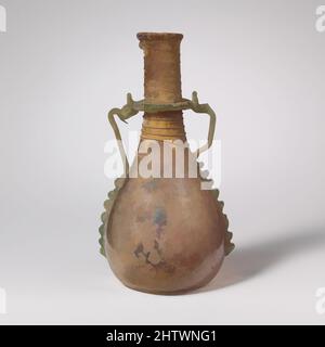 Art inspiré par verre bouteille à deux manche, fin de l'Impérial, 5th Century A.D., romain, syrien, Verre ; soufflé, traîné et outilé, H. : 5 3/4 po (14,6 cm), verre, violet clair translucide ; poignées, disque, Trail, et clou de pontil en vert bleu pâle translucide., rebord à l'everté replié et dedans, œuvres classiques modernisées par Artotop avec une touche de modernité. Formes, couleur et valeur, impact visuel accrocheur sur l'art émotions par la liberté d'œuvres d'art d'une manière contemporaine. Un message intemporel qui cherche une nouvelle direction créative. Artistes qui se tournent vers le support numérique et créent le NFT Artotop Banque D'Images