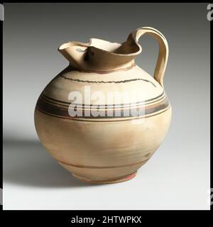 Art inspiré par Oinochoe, classique tardif, 4th siècle avant J.-C., grec oriental, terre cuite, H. 7 1/8 po (18,1 cm), vases, oeuvres classiques modernisées par Artotop avec une touche de modernité. Formes, couleur et valeur, impact visuel accrocheur sur l'art émotions par la liberté d'œuvres d'art d'une manière contemporaine. Un message intemporel qui cherche une nouvelle direction créative. Artistes qui se tournent vers le support numérique et créent le NFT Artotop Banque D'Images