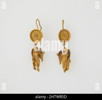 Art inspiré par Earring avec pendentif d'Eros, ancien classique ou hellénistique, 4th–3rd Century B.C., Or, longueur 2', Or et argent, Œuvres classiques modernisées par Artotop avec une touche de modernité. Formes, couleur et valeur, impact visuel accrocheur sur l'art émotions par la liberté d'œuvres d'art d'une manière contemporaine. Un message intemporel qui cherche une nouvelle direction créative. Artistes qui se tournent vers le support numérique et créent le NFT Artotop Banque D'Images