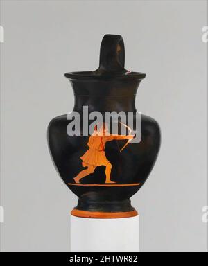 Art inspiré par l'oinochoe en terre cuite (carafe), classique, env. 430–420 C.-B., grec, Attique, terre cuite ; figure rouge, 5 3/8in. (13,6cm), vases, Archer, probablement Odysseus. Dans l'Odyssée, Homer a raconté le retour au pays du héros grec Odysseus après des années d'errance à la fin du Trojan, les œuvres classiques modernisées par Artotop avec une touche de modernité. Formes, couleur et valeur, impact visuel accrocheur sur l'art émotions par la liberté d'œuvres d'art d'une manière contemporaine. Un message intemporel qui cherche une nouvelle direction créative. Artistes qui se tournent vers le support numérique et créent le NFT Artotop Banque D'Images