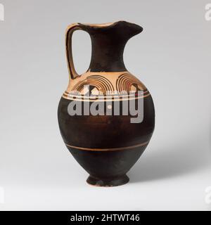 Art inspiré par l'oinochoe en terre cuite (carafe), géométrique, env. 900 C.-B., grec, Attique, terre cuite, H. restauré 8 3/16 po. (20,8 cm), vases, du gisement Hymettos, oeuvres classiques modernisées par Artotop avec une touche de modernité. Formes, couleur et valeur, impact visuel accrocheur sur l'art émotions par la liberté d'œuvres d'art d'une manière contemporaine. Un message intemporel qui cherche une nouvelle direction créative. Artistes qui se tournent vers le support numérique et créent le NFT Artotop Banque D'Images