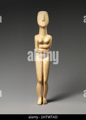 Art inspiré par Marble figure féminine, début Cyclades II, 2700–2600 av. J.-C., Cyclades, Marble, H. 14 5/8 po (37,1 cm), Sculpture en pierre, la figure est censée avoir été trouvée avec le bol en marbre et le fragment d'un navire d'offrande en terre cuite, oeuvres classiques modernisées par Artotop avec un peu de modernité. Formes, couleur et valeur, impact visuel accrocheur sur l'art émotions par la liberté d'œuvres d'art d'une manière contemporaine. Un message intemporel qui cherche une nouvelle direction créative. Artistes qui se tournent vers le support numérique et créent le NFT Artotop Banque D'Images