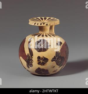 Art inspiré par les aryballos en terre cuite (ballon à huile), début Corinthian, env. 620–590 C.-B., grec, Corinthien, terre cuite, H. 2 13/16 po. (7,1 cm), vases, Goat et taureau face, oeuvres classiques modernisées par Artotop avec une touche de modernité. Formes, couleur et valeur, impact visuel accrocheur sur l'art émotions par la liberté d'œuvres d'art d'une manière contemporaine. Un message intemporel qui cherche une nouvelle direction créative. Artistes qui se tournent vers le support numérique et créent le NFT Artotop Banque D'Images