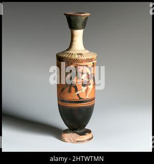 Art inspiré par Lekythos, Classique, env. 480 av. J.-C., grec, Attique, terre cuite ; figure noire, Dans l'ensemble: 8 1/2in. (21,6cm), vases, combat d'Herakles et d'Amazones, oeuvres classiques modernisées par Artotop avec un peu de modernité. Formes, couleur et valeur, impact visuel accrocheur sur l'art émotions par la liberté d'œuvres d'art d'une manière contemporaine. Un message intemporel qui cherche une nouvelle direction créative. Artistes qui se tournent vers le support numérique et créent le NFT Artotop Banque D'Images