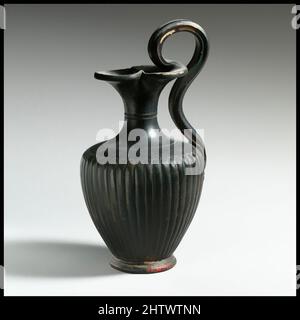 Art inspiré par l'oinochoe en terre cuite (carafe), classique tardif, 4th–3rd siècle avant J.-C., étrusque, terre cuite; Glaçure noire, H. du corps 5 11/16 po. (14,5 cm) ; H. avec poignée 7 1/16 po (18 cm), vases, masque à la base de la poignée, oeuvres classiques modernisées par Artotop avec une touche de modernité. Formes, couleur et valeur, impact visuel accrocheur sur l'art émotions par la liberté d'œuvres d'art d'une manière contemporaine. Un message intemporel qui cherche une nouvelle direction créative. Artistes qui se tournent vers le support numérique et créent le NFT Artotop Banque D'Images