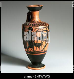 Art inspiré par Lekythos, archaïque, 6th–5th siècle avant J.-C., grec, Attique, Terre cuite; figure noire, H. 21,79 cm., vases, oeuvres classiques modernisées par Artotop avec une touche de modernité. Formes, couleur et valeur, impact visuel accrocheur sur l'art émotions par la liberté d'œuvres d'art d'une manière contemporaine. Un message intemporel qui cherche une nouvelle direction créative. Artistes qui se tournent vers le support numérique et créent le NFT Artotop Banque D'Images