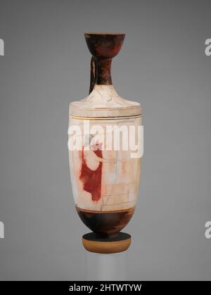 Art inspiré par le lekythos de terre cuite (fiole de parfum), classique, ca. 460 av. J.-C., grec, Attique, terre cuite ; figure rouge, Masse blanche, H. 13 3/8 po. (34 cm), vases, femme et jeune à une tombe. Il y a beaucoup d'aspects de ces représentations funéraires qui ne sont pas clairs, comme le, les œuvres classiques modernisées par Artotop avec un peu de modernité. Formes, couleur et valeur, impact visuel accrocheur sur l'art émotions par la liberté d'œuvres d'art d'une manière contemporaine. Un message intemporel qui cherche une nouvelle direction créative. Artistes qui se tournent vers le support numérique et créent le NFT Artotop Banque D'Images