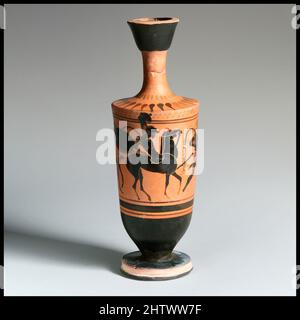 Art inspiré par Lekythos, archaïque, 1st moitié du 5th siècle avant J.-C., grec, Attique, terre cuite; figure noire, H. 15,90 cm., vases, oeuvres classiques modernisées par Artotop avec une touche de modernité. Formes, couleur et valeur, impact visuel accrocheur sur l'art émotions par la liberté d'œuvres d'art d'une manière contemporaine. Un message intemporel qui cherche une nouvelle direction créative. Artistes qui se tournent vers le support numérique et créent le NFT Artotop Banque D'Images