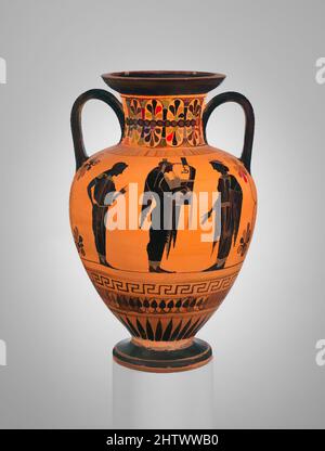 Art inspiré par Neck-amphora, archaïque, ca. 520–510 C.-B., grec, Attique, terre cuite ; figure noire, 16 7/16in. (41,7cm), vases, oeuvres classiques modernisées par Artotop avec une touche de modernité. Formes, couleur et valeur, impact visuel accrocheur sur l'art émotions par la liberté d'œuvres d'art d'une manière contemporaine. Un message intemporel qui cherche une nouvelle direction créative. Artistes qui se tournent vers le support numérique et créent le NFT Artotop Banque D'Images