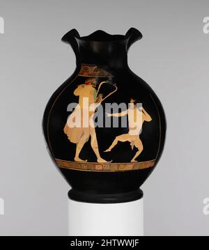 Art inspiré par l'oinochoe de terre cuite : chos (carafe), classique, ca. 450 av. J.-C., grec, Attique, terre cuite ; figure rouge, Diam. : 7 3/8 x 10 po. (18,7 cm) ( pied, D. 4 5/16'), vases, Komast (révélateur) et nain dansant. Cette représentation est remarquable pour la caractérisation des deux figures, les œuvres classiques modernisées par Artotop avec un peu de modernité. Formes, couleur et valeur, impact visuel accrocheur sur l'art émotions par la liberté d'œuvres d'art d'une manière contemporaine. Un message intemporel qui cherche une nouvelle direction créative. Artistes qui se tournent vers le support numérique et créent le NFT Artotop Banque D'Images