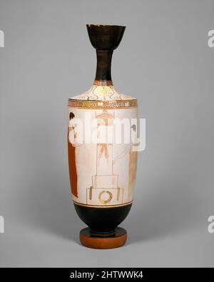 Art inspiré par le lekythos en terre cuite (ballon à huile), classique, env. 440 av. J.-C., grec, Attique, terre cuite ; sol blanc, H. 14 3/4 po (37,39 cm), vases, Mourner et le défunt au tombeau. Ce vase illustre le plus beau des lekythoi funéraires attiques de fond blanc. Représentations funéraires de, œuvres classiques modernisées par Artotop avec une touche de modernité. Formes, couleur et valeur, impact visuel accrocheur sur l'art émotions par la liberté d'œuvres d'art d'une manière contemporaine. Un message intemporel qui cherche une nouvelle direction créative. Artistes qui se tournent vers le support numérique et créent le NFT Artotop Banque D'Images