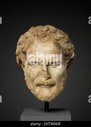 Art inspiré par Marble Head of Demosthenes, Imperial, 2nd Century A.D., Roman, Marble, Total : 11 x 8 5/8 x 9 pouces (27,9 x 21,9 x 22,9 cm), Sculpture en pierre, copie d'une statue en bronze grec de Polyeuktos de CA. 280 C.-B. Demosthenes (env. 384–322 b.c.) d'Athènes est largement considéré, les œuvres classiques modernisées par Artotop avec un peu de modernité. Formes, couleur et valeur, impact visuel accrocheur sur l'art émotions par la liberté d'œuvres d'art d'une manière contemporaine. Un message intemporel qui cherche une nouvelle direction créative. Artistes qui se tournent vers le support numérique et créent le NFT Artotop Banque D'Images