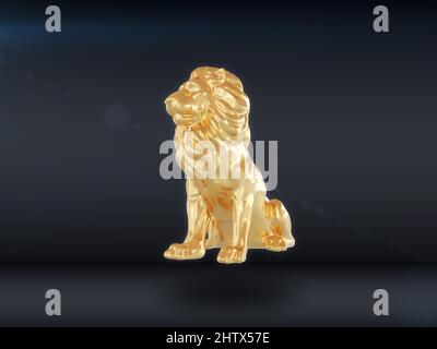 Le lion d'or est isolé sur un fond sombre. 3d rendu Banque D'Images