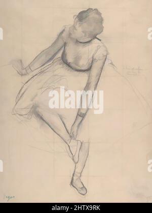 Art inspiré par Dancer Adjusting Her Slipper, 1873, Graphite rehaussé de noir et blanc craie sur papier vélin rose (maintenant délavé); carré pour le transfert, feuille: 13 x 9 5/8 po. (33 x 24,4cm), dessins, Edgar Degas (Français, Paris 1834–1917 Paris), entre 1873 et 1874, Degas en a fait plusieurs, oeuvres classiques modernisées par Artotop avec une touche de modernité. Formes, couleur et valeur, impact visuel accrocheur sur l'art émotions par la liberté d'œuvres d'art d'une manière contemporaine. Un message intemporel qui cherche une nouvelle direction créative. Artistes qui se tournent vers le support numérique et créent le NFT Artotop Banque D'Images