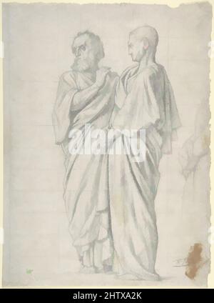 Art inspiré par le Groupe des Apôtres, 1854–61, Graphite, carré, sur papier gris clair, 12 1/16 x 8 7/8 po. (30,6 x 22,6cm), dessins, dans cette étude, Flandrin travaille le positionnement de deux apôtres, en représailles des mains clappées de la figure en profil à droite, en préparation d'une murale, des œuvres classiques modernisées par Artotop avec un peu de modernité. Formes, couleur et valeur, impact visuel accrocheur sur l'art émotions par la liberté d'œuvres d'art d'une manière contemporaine. Un message intemporel qui cherche une nouvelle direction créative. Artistes qui se tournent vers le support numérique et créent le NFT Artotop Banque D'Images