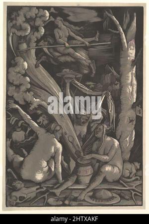 Art inspiré par le Sabbat des sorcières, 1510, coupe de bois de Chiaroscuro en deux blocs, imprimé en gris et noir, feuille: 15 5/16 × 10 5/8 po. (38,9 × 27 cm), tirages, Hans Baldung (appelé Hans Baldung Grien) (allemand, Schwäbisch Gmünd (?) 1484/85–1545 Strasbourg (Strassburg)), Un chef-d'œuvre de, oeuvres classiques modernisées par Artotop avec une touche de modernité. Formes, couleur et valeur, impact visuel accrocheur sur l'art émotions par la liberté d'œuvres d'art d'une manière contemporaine. Un message intemporel qui cherche une nouvelle direction créative. Artistes qui se tournent vers le support numérique et créent le NFT Artotop Banque D'Images