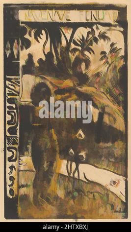 Art inspiré par Delightful Land, 1893–94, Woodcut imprimé en couleur sur papier à colombe fin, 13 7/8 x 8 po (35,2 x 20,3 cm), estampes, Paul Gauguin (français, Paris 1848–1903 Atuona, Hiva OA, Îles Marquises), dans cet imprimé Gauguin réimagine l'histoire biblique de la chute. Eve est maintenant un, les œuvres classiques modernisées par Artotop avec un peu de modernité. Formes, couleur et valeur, impact visuel accrocheur sur l'art émotions par la liberté d'œuvres d'art d'une manière contemporaine. Un message intemporel qui cherche une nouvelle direction créative. Artistes qui se tournent vers le support numérique et créent le NFT Artotop Banque D'Images