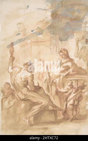 Art inspiré par Hercules et Omphale, 1689–1767, encre stylo et brune, brosse et lavage brun, sur craie rouge. Carré de craie noire, 11 5/8 x 7 3/4in. (29,6 x 19,7cm), dessins, Gaspésie Diziani (italien, Belluno 1689–1767 Venise, œuvres classiques modernisées par Artotop avec un peu de modernité. Formes, couleur et valeur, impact visuel accrocheur sur l'art émotions par la liberté d'œuvres d'art d'une manière contemporaine. Un message intemporel qui cherche une nouvelle direction créative. Artistes qui se tournent vers le support numérique et créent le NFT Artotop Banque D'Images