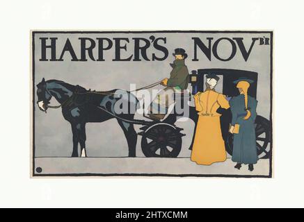 Art inspiré par Harper's : novembre 1898, Lithographie, feuille : 11 1/2 × 18 5/8 po. (29,2 × 47,3 cm), Edward Penfield (américain, Brooklyn, New York 1866–1925 Beacon, New York, œuvres classiques modernisées par Artotop avec une touche de modernité. Formes, couleur et valeur, impact visuel accrocheur sur l'art émotions par la liberté d'œuvres d'art d'une manière contemporaine. Un message intemporel qui cherche une nouvelle direction créative. Artistes qui se tournent vers le support numérique et créent le NFT Artotop Banque D'Images