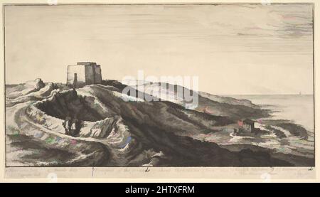 Art inspiré par le fort Henrietta, Californie. 1670, Décapage, état uniquement, feuille : 4 15/16 × 8 3/4 po. (12,5 × 22,2 cm), estampes, Venceslaus Hollar (Bohemian, Prague 1607–1677 Londres), vue sur le fort de Henrietta à Tanger depuis le bas de la pente, avec deux soldats regardant le rocher sur le bobinage, les œuvres classiques modernisées par Artotop avec une touche de modernité. Formes, couleur et valeur, impact visuel accrocheur sur l'art émotions par la liberté d'œuvres d'art d'une manière contemporaine. Un message intemporel qui cherche une nouvelle direction créative. Artistes qui se tournent vers le support numérique et créent le NFT Artotop Banque D'Images