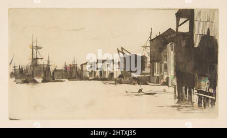 Art inspiré par Free Trade Wharf, 1877, Etching et Drypoint; quatrième état de huit (Glasgow) tel que publié par la Fine Art Society; imprimé en encre noire sur papier ivoire posé, plaque: 3 13/16 × 7 1/4 po. (9,7 × 18,4 cm), Prints, James McNeill Whistler (American, Lowell, Massachusetts 1834, œuvres classiques modernisées par Artotop avec une touche de modernité. Formes, couleur et valeur, impact visuel accrocheur sur l'art émotions par la liberté d'œuvres d'art d'une manière contemporaine. Un message intemporel qui cherche une nouvelle direction créative. Artistes qui se tournent vers le support numérique et créent le NFT Artotop Banque D'Images