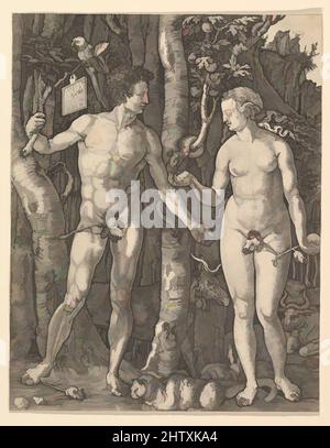 Art inspiré par Adam et Eve, 1566, gravure; troisième état de trois, estampes, Jan (Johannes) Wierix (Netherlandish, Anvers 1549–1615 Bruxelles), après Albrecht Dürer (allemand, Nuremberg 1471–1528 Nuremberg, œuvres classiques modernisées par Artotop avec une touche de modernité. Formes, couleur et valeur, impact visuel accrocheur sur l'art émotions par la liberté d'œuvres d'art d'une manière contemporaine. Un message intemporel qui cherche une nouvelle direction créative. Artistes qui se tournent vers le support numérique et créent le NFT Artotop Banque D'Images