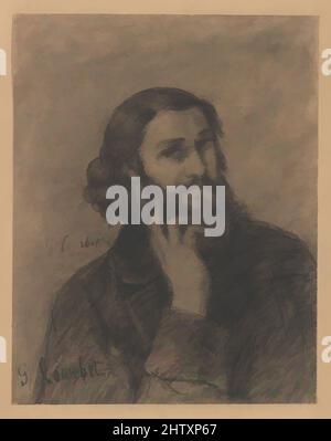 Art inspiré par Self-Portrait, env. 1866, crayon Conté, feuille : 10 1/2 x 8 1/4 po. (26,7 x 21 cm), dessins, Gustave Courbet (français, Ornans 1819–1877 la Tour-de-Peilz, œuvres classiques modernisées par Artotop avec une touche de modernité. Formes, couleur et valeur, impact visuel accrocheur sur l'art émotions par la liberté d'œuvres d'art d'une manière contemporaine. Un message intemporel qui cherche une nouvelle direction créative. Artistes qui se tournent vers le support numérique et créent le NFT Artotop Banque D'Images