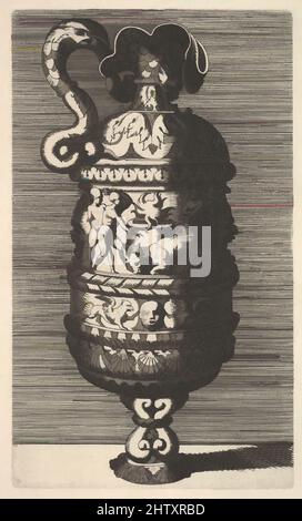 Art inspiré par vase avec une scène sacrificielle, 17th siècle, gravure, feuille: 10 1/4 x 6 15/16 po. (26 x 17,6 cm), représentation d'un vase ou d'une égout. Le vase est caractérisé par une frise avec une scène montrant le putti sacrifiant un taureau. L'imprimé fait partie d'une série de 12 vases que l'on dit être, les œuvres classiques modernisées par Artotop avec un peu de modernité. Formes, couleur et valeur, impact visuel accrocheur sur l'art émotions par la liberté d'œuvres d'art d'une manière contemporaine. Un message intemporel qui cherche une nouvelle direction créative. Artistes qui se tournent vers le support numérique et créent le NFT Artotop Banque D'Images