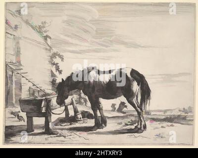 Art inspiré par le cheval relié à une gouttière de nourrissage, gravure, plaque: 6 x 7 9/16 po. (15,3 x 19,2 cm), Prints, Dirck Stoop (néerlandais, Utrecht 1610/18–1681/86 Utrecht, œuvres classiques modernisées par Artotop avec une touche de modernité. Formes, couleur et valeur, impact visuel accrocheur sur l'art émotions par la liberté d'œuvres d'art d'une manière contemporaine. Un message intemporel qui cherche une nouvelle direction créative. Artistes qui se tournent vers le support numérique et créent le NFT Artotop Banque D'Images